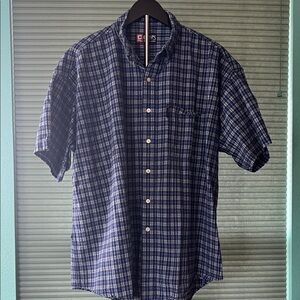 Chaps Blue Plaid Short-Sleeve Button-Down Shirt